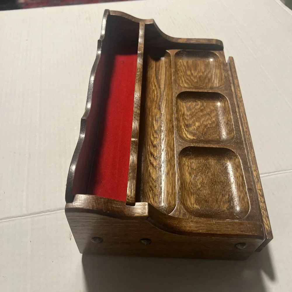 MidCentury Wooden Men's Valet Dresser Top Jewelry Organizer Red Velvet Lining